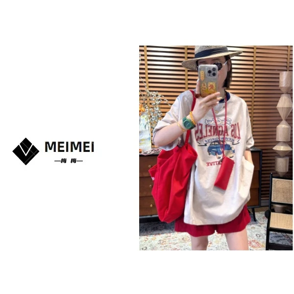 XMM.【小汽车亚麻短袖T】时尚百搭卡通洋气宽松休闲夏季圆领-GZ7908