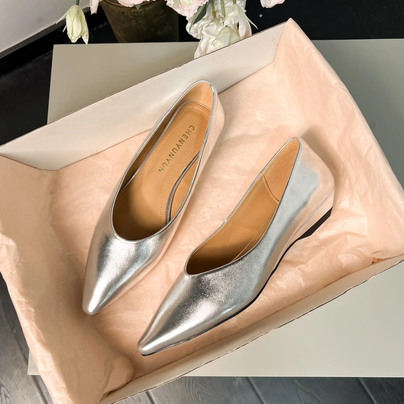 夏季秋季粗跟浅口坡跟单鞋女鞋法式百搭尖头极简风