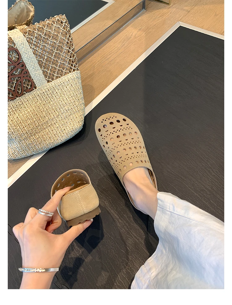 真皮！内增高5cm镂空雕花包头软底软面厚底懒人勃肯半拖鞋女夏季