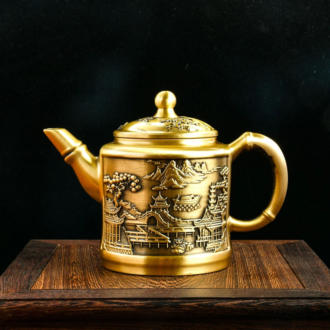 黄铜中国风龙凤小茶壶仿古工艺品手把壶办公室茶道具铜器摆件批发