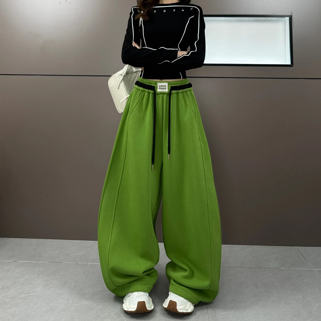 2025秋冬新款时尚松紧腰休闲拖地裤宽松显瘦休闲百搭高腰阔腿长裤
