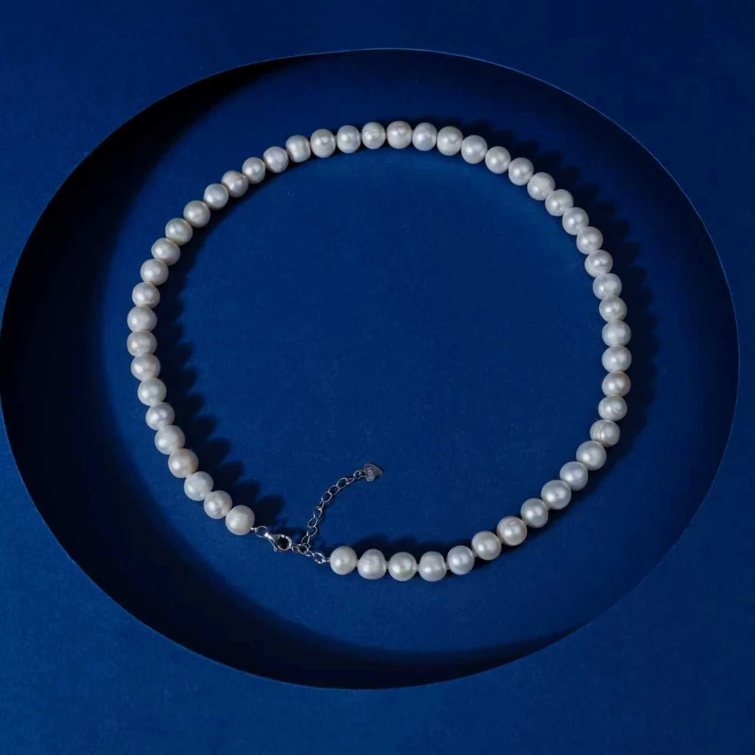 8-9mm海沫 银925无核淡水珍珠项链冷白光女神百搭经典42+5cm