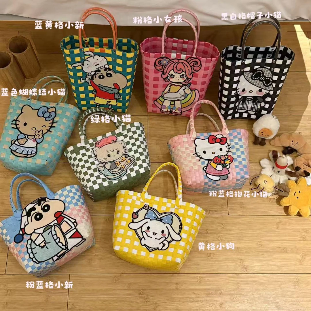 【NO退NO换】【彩色编织菜篮子】卡通可爱手提包包11114