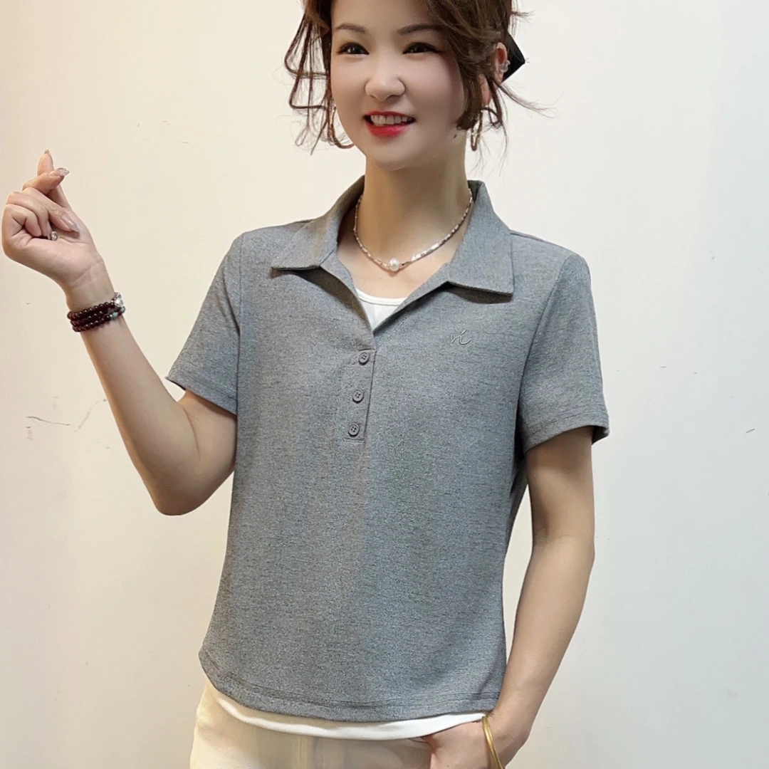 夏季新款时尚女装翻领短袖T恤洋气显瘦Polo衫洋气减龄女士上衣