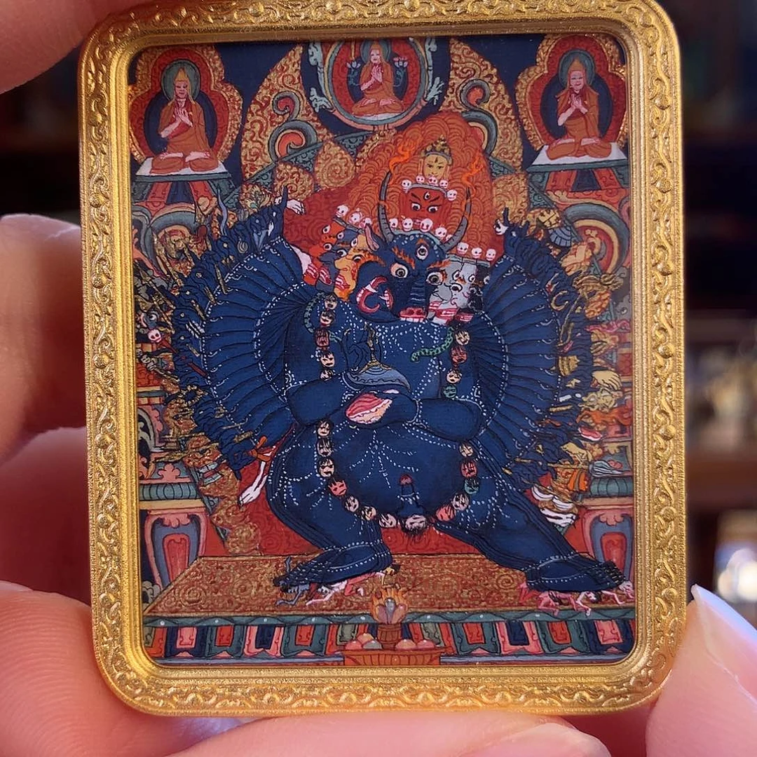 吊坠西藏纯手绘唐卡大威德