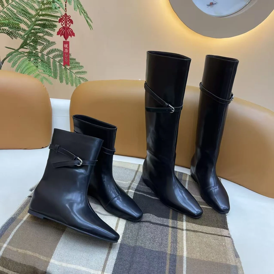 2025新款意大利时装女鞋高筒靴长筒OL女靴瘦瘦靴时尚女士尖头卡子