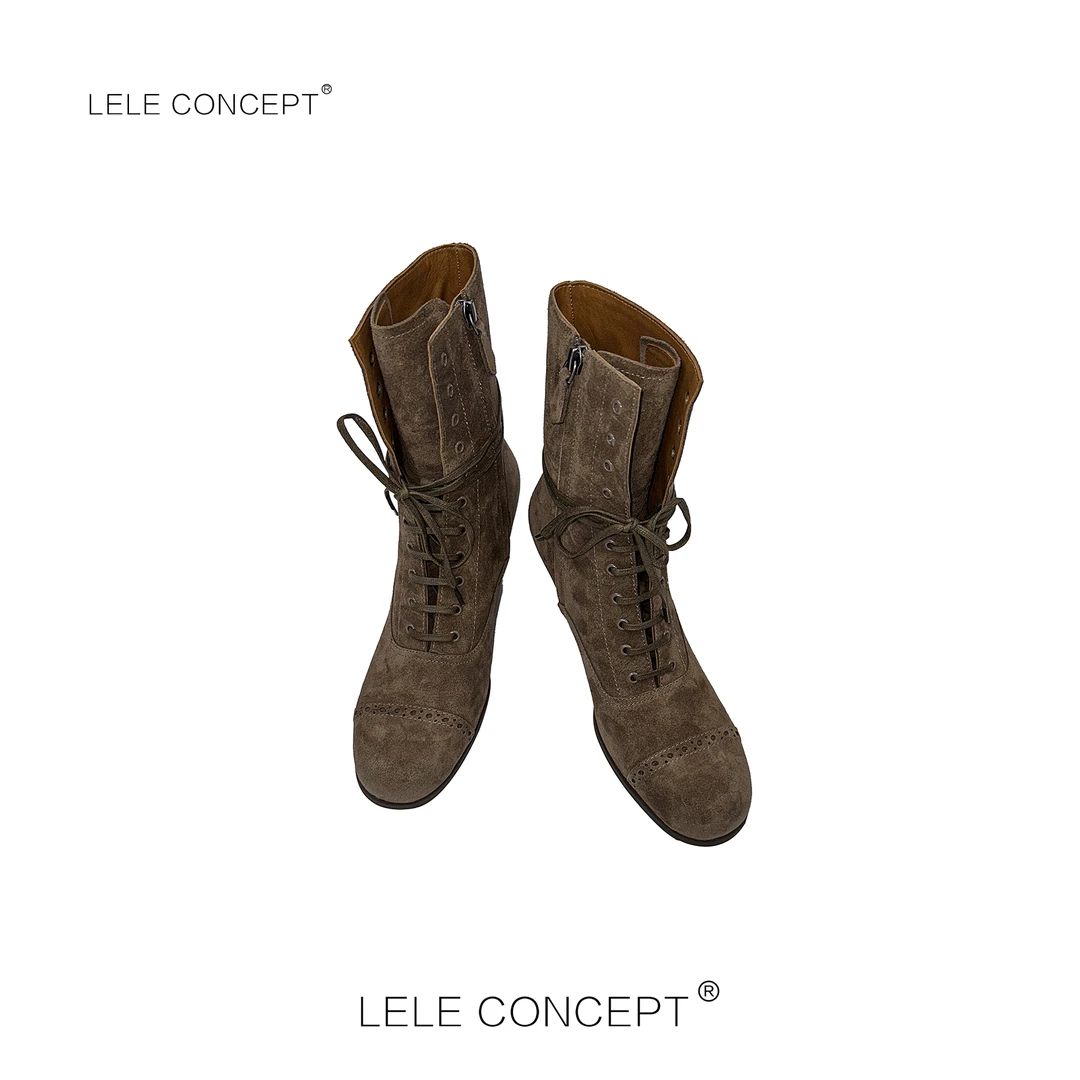 LELE CONCEPT｜「夭夭」 都市复古港风设计款圆头绑带短靴X0164