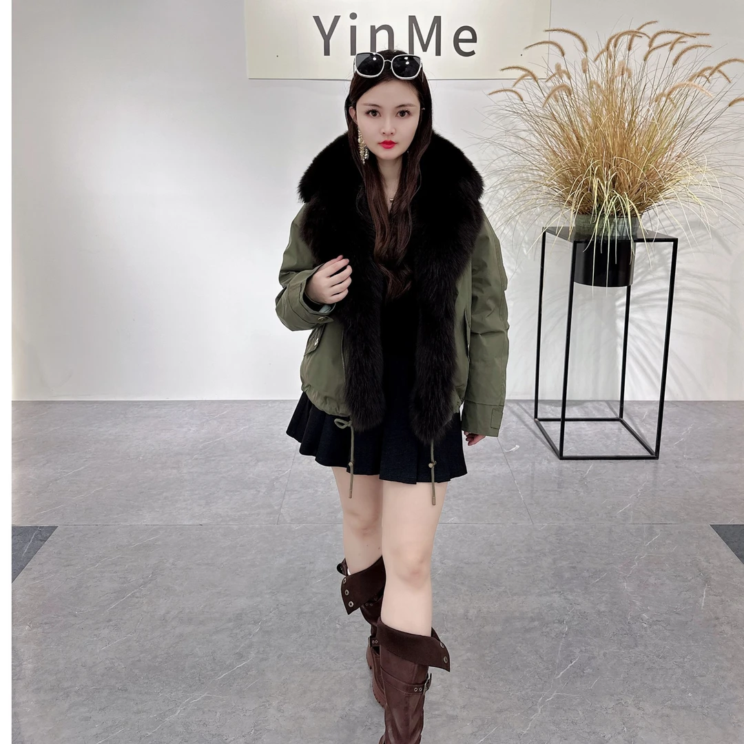 皮草女短款可拆卸狐狸毛领设计师休闲派克服