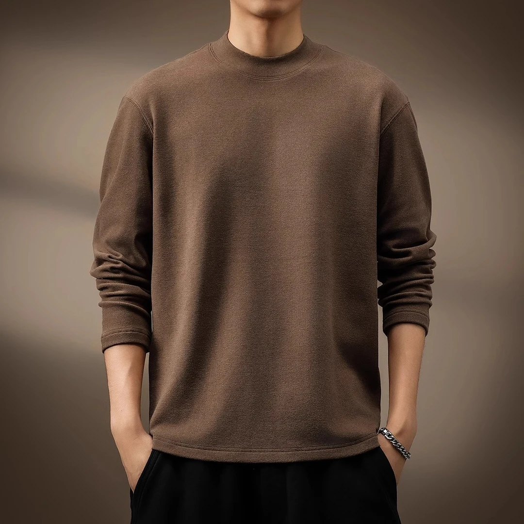 MR.MUDI/穆迪先生高端长袖T恤男冬内搭纯色半高领基础保暖打底衫