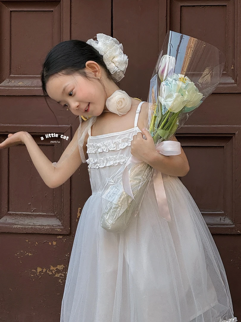 【小猫集邮册】公主白纱吊带裙气质裙6-12岁女童夏款