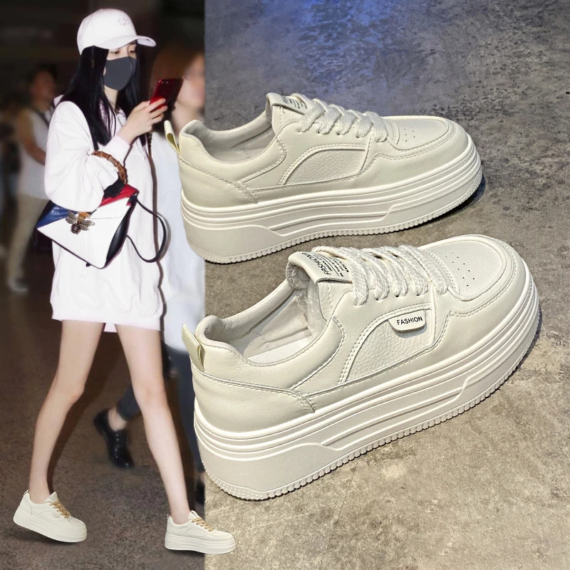 真皮厚底百搭学生软底小白鞋女2025春季新款舒适防滑运动休闲鞋子