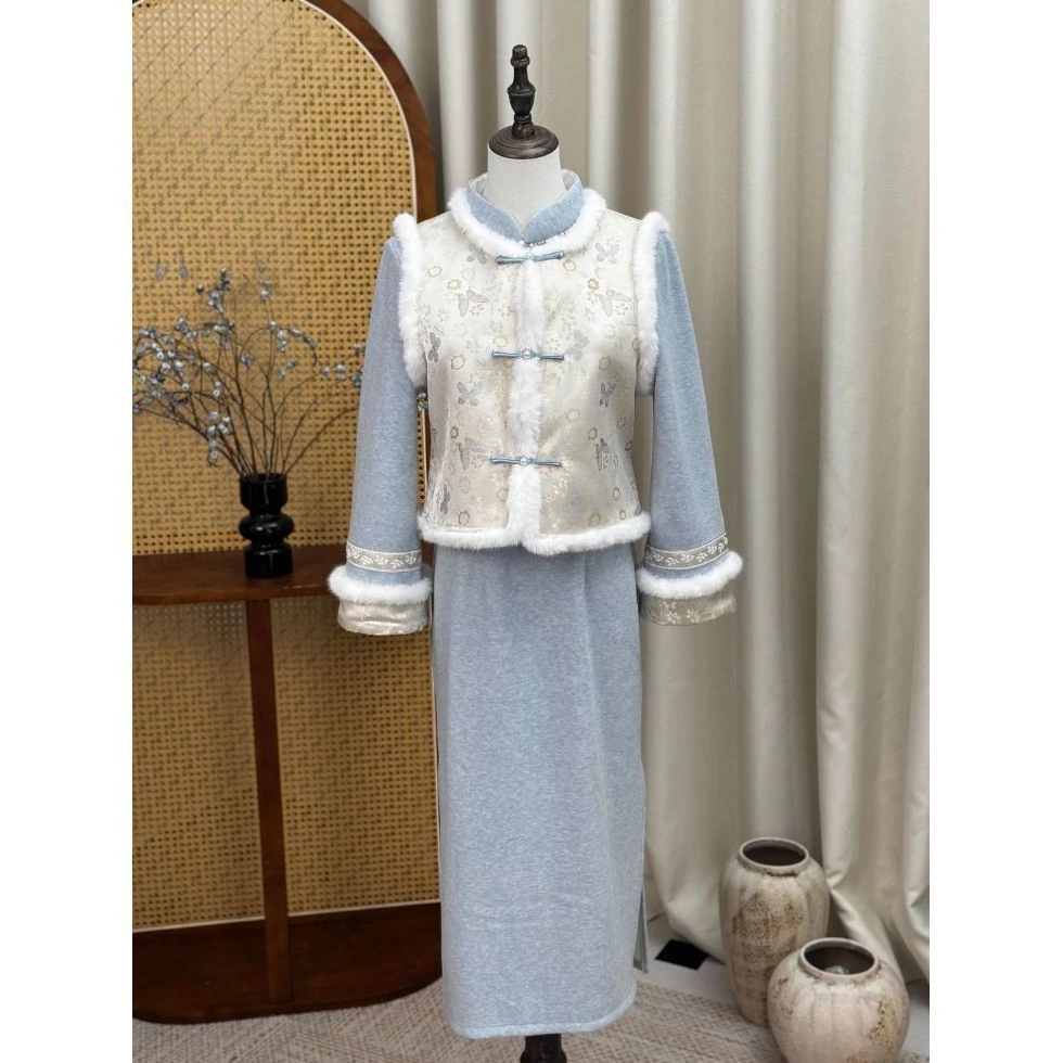 画报夫人【知野】改良旗袍新中式冬季新款加绒加厚倒大袖旗袍裙子