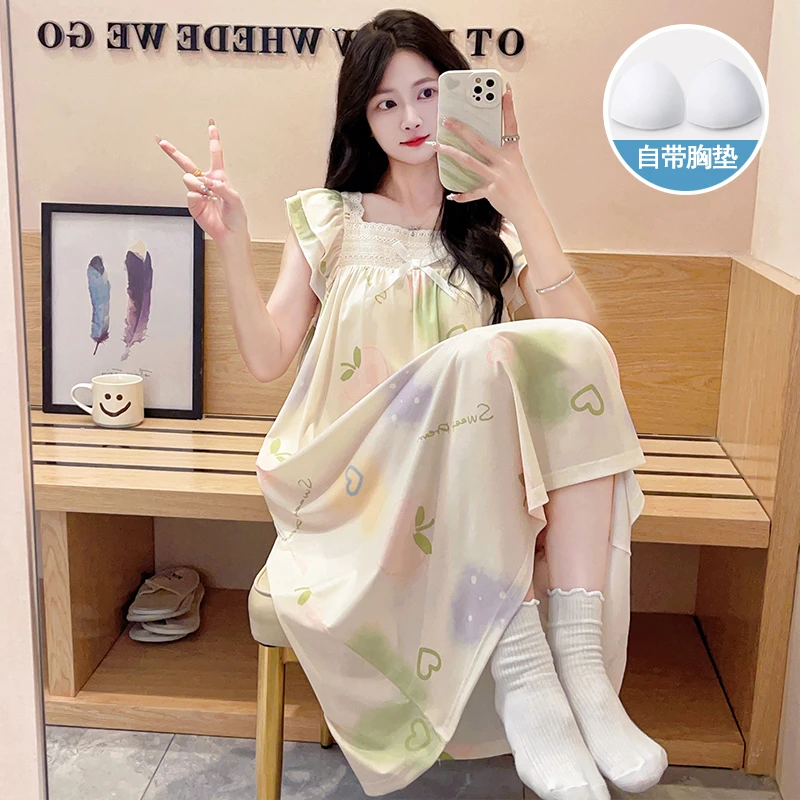 冰丝睡裙女款爆款2025新款夏季甜美吊带胸垫睡衣女士夏天家居服女