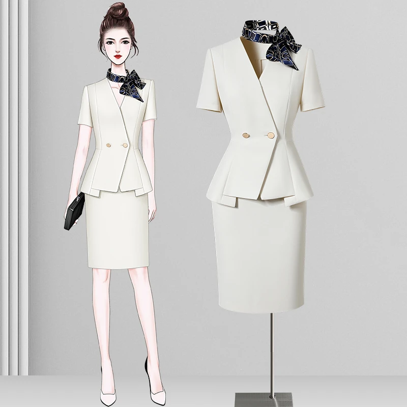 21036西装套装女薄款短袖西服职业酒店前台高端接待美容院工作服