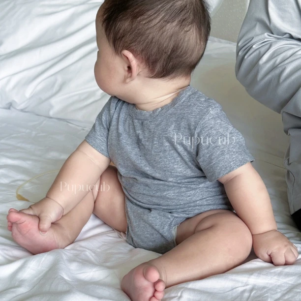 高级纯色包屁衣！pupucub套头短袖婴儿夏季衣服满月小月龄百搭纯色