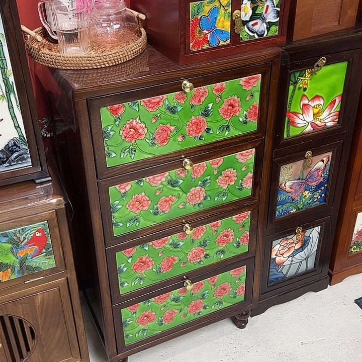 子***瀧四斗柜瓷板画实木