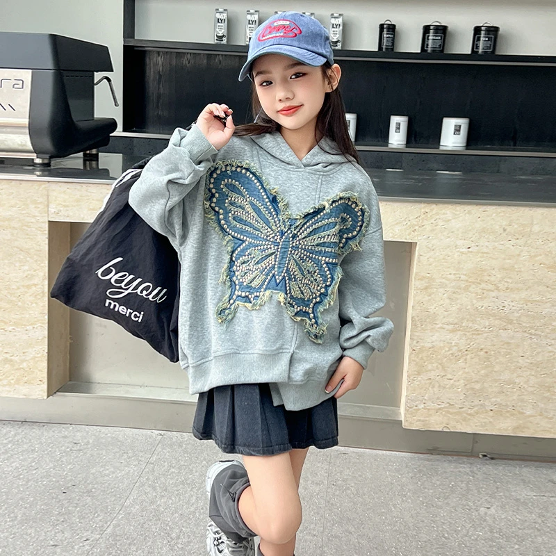 女童卫衣春秋2025新款洋气女大童网红6-12岁秋装儿童连帽宽松上衣