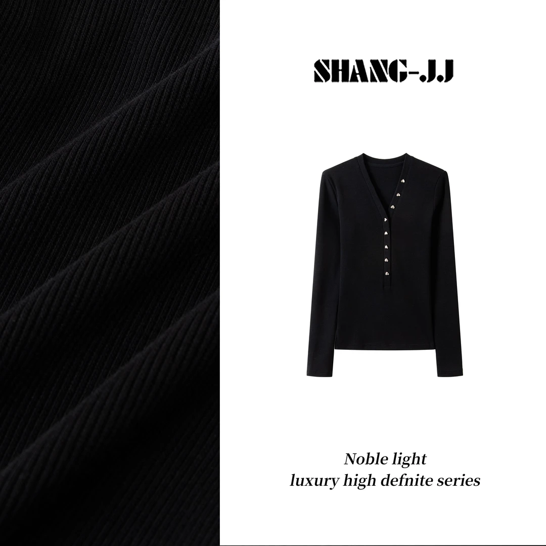 SHANG-JJ【爱心银扣】24秋冬新品棉混纺复古时尚设计上衣q132944p