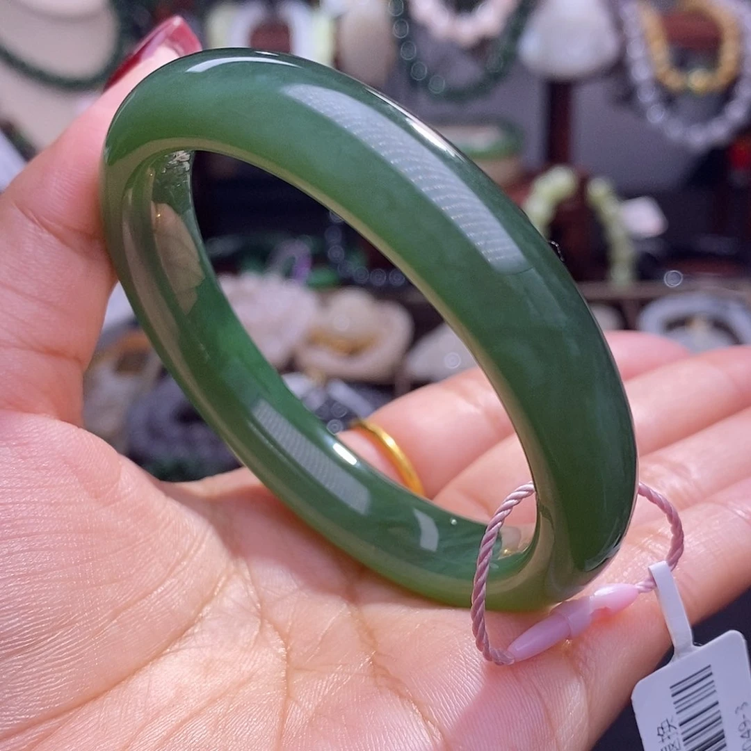 和田玉毕业级老矿料碧玉猫眼手镯57未镶嵌发**麻