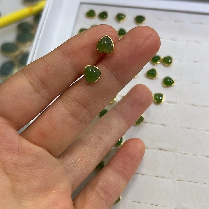 和田玉银S925镶嵌耳饰