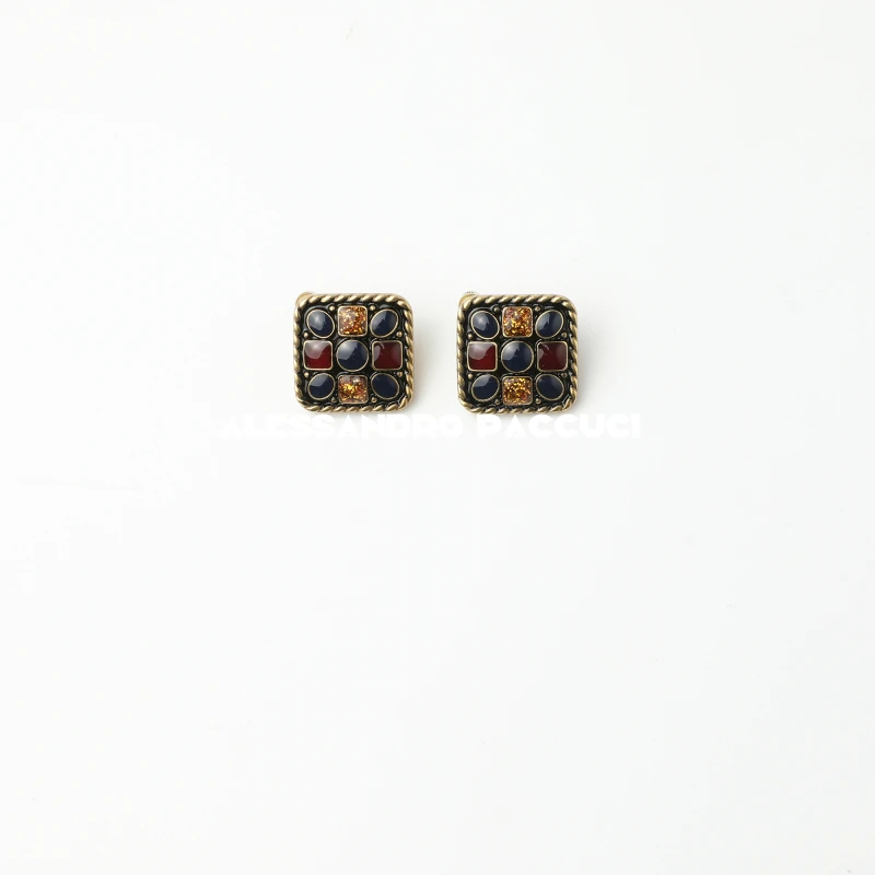 铜合金珐琅耳饰 AP洛哥44126EE【复古彩宝】冷珐琅手工上色方形耳环