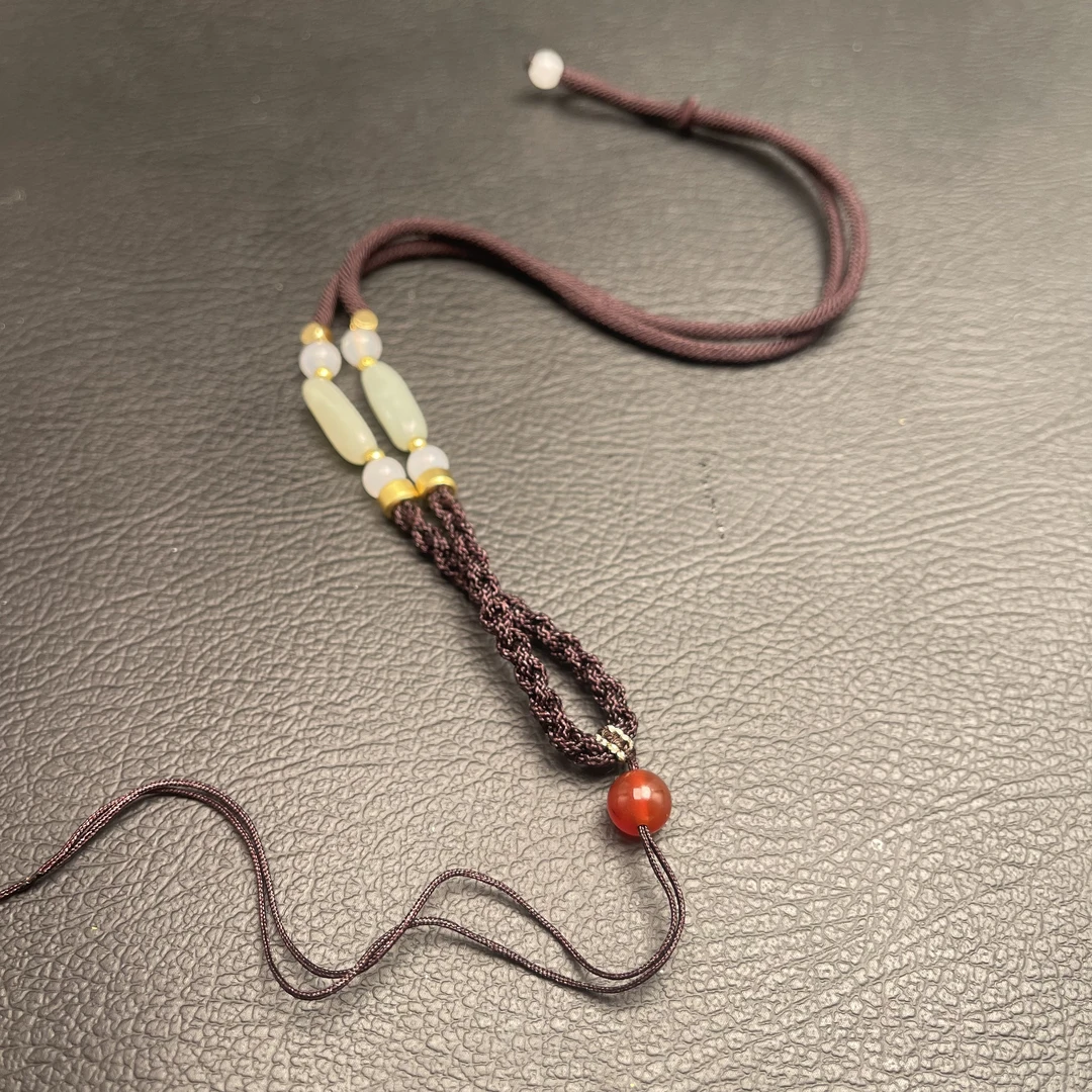 手工编织挂绳随形和田玉双珠玛瑙顶珠长短可调节