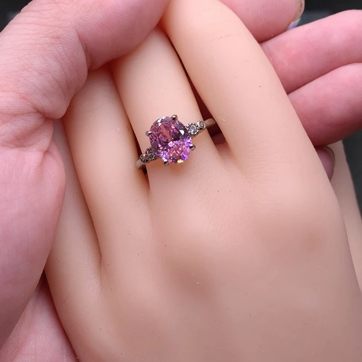 银S925镶嵌碧玺戒指樱花粉