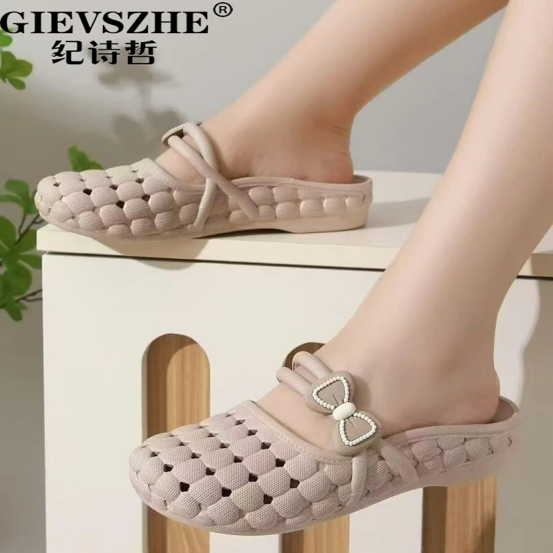 新款秋冬女款洞洞镂空女鞋白色凉鞋平底沙滩鞋舒适外穿轻便妈妈鞋