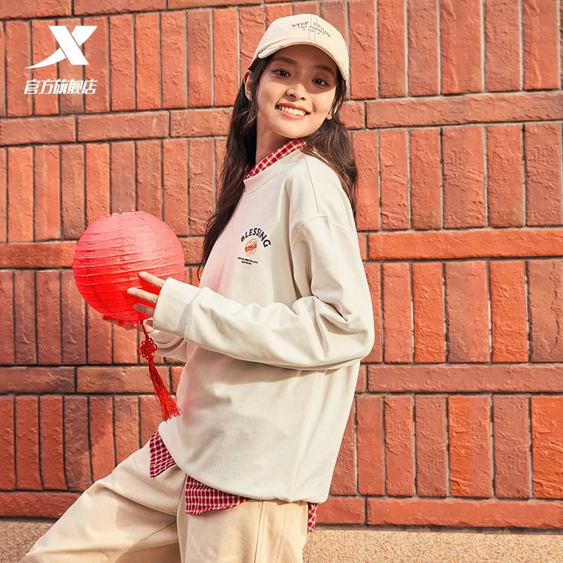 特步-套头衫25春季情侣同款长袖圆领宽松运动卫衣时尚休闲潮流