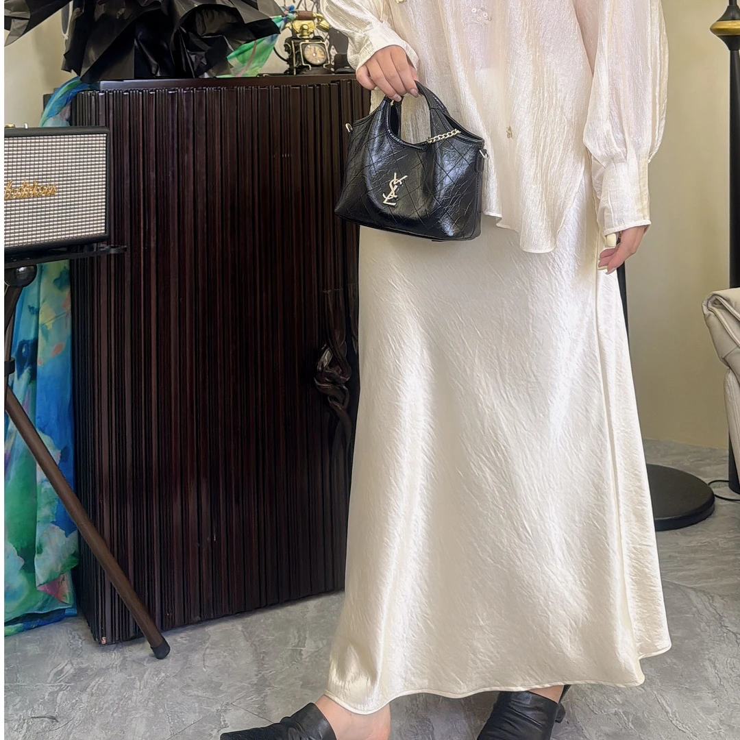 南油霞姐-高腰醋酸显瘦轻奢百搭半身裙