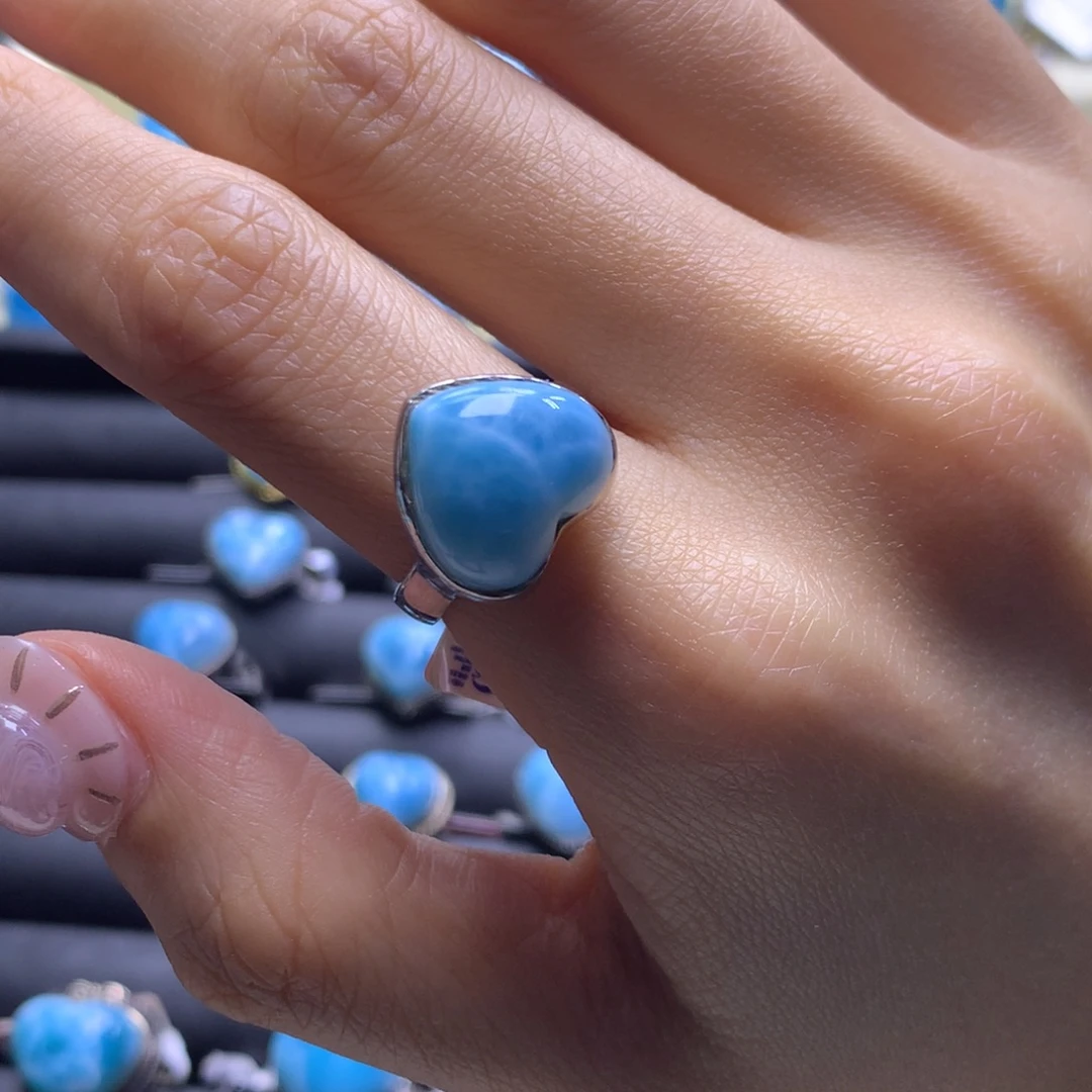 针钠钙石（海纹石）未镶嵌戒指爱心戒指