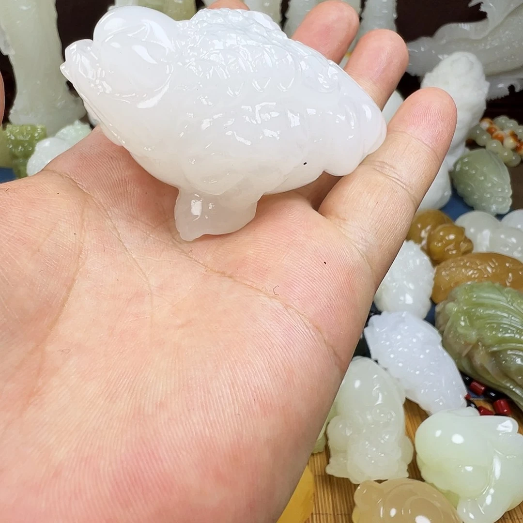 石材凡**仙手工雕刻金蟾手把