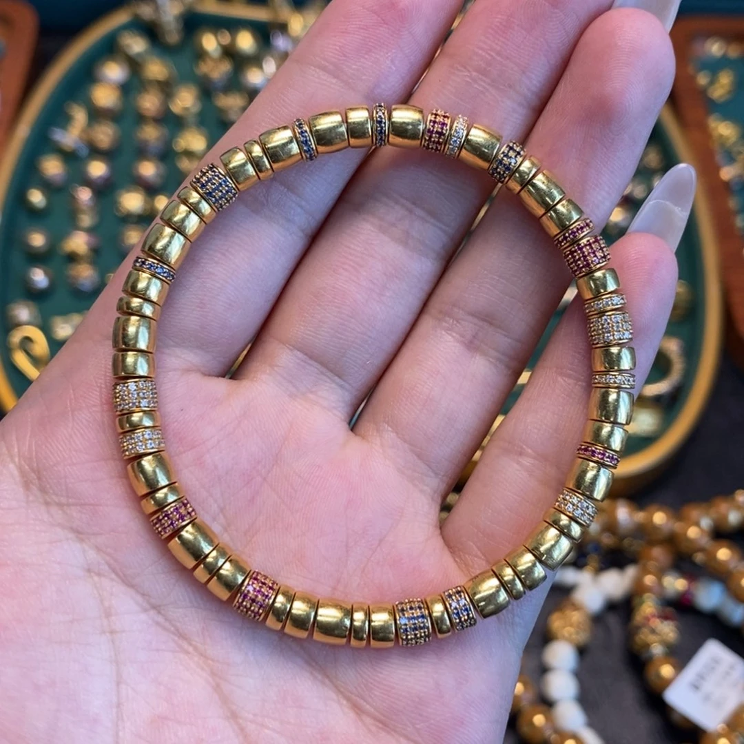 手链足金镶嵌合成（培育）蓝宝石