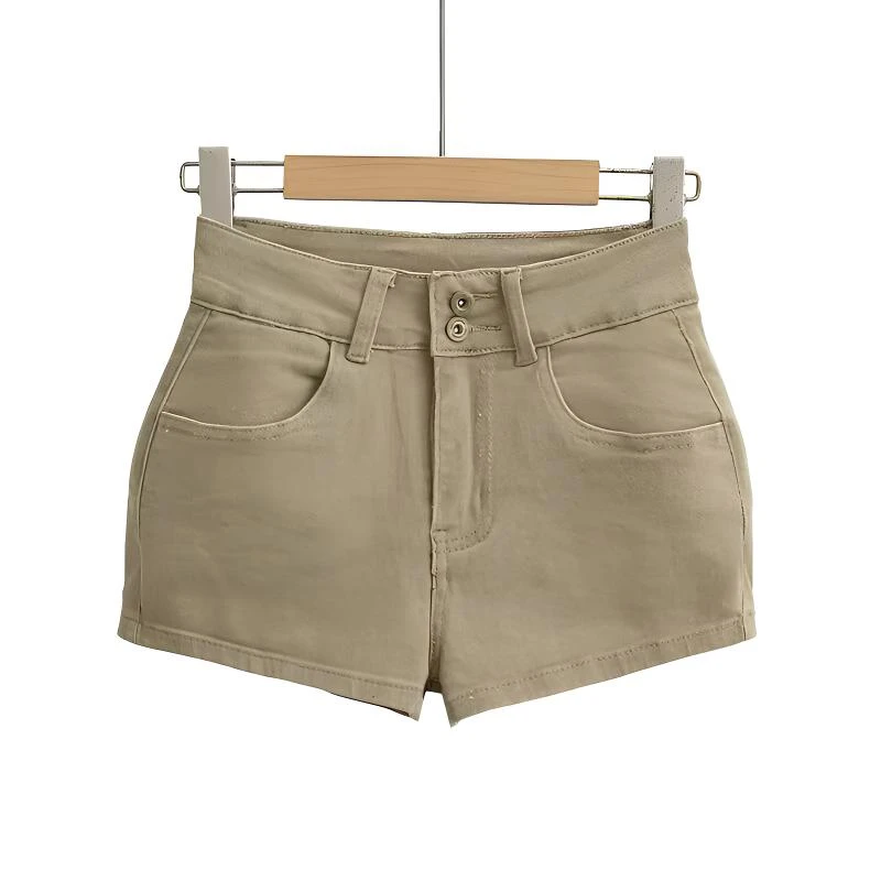 美式辣妹卡其色弹力低腰牛仔短裤女2025春夏新款休闲显瘦包臀热裤