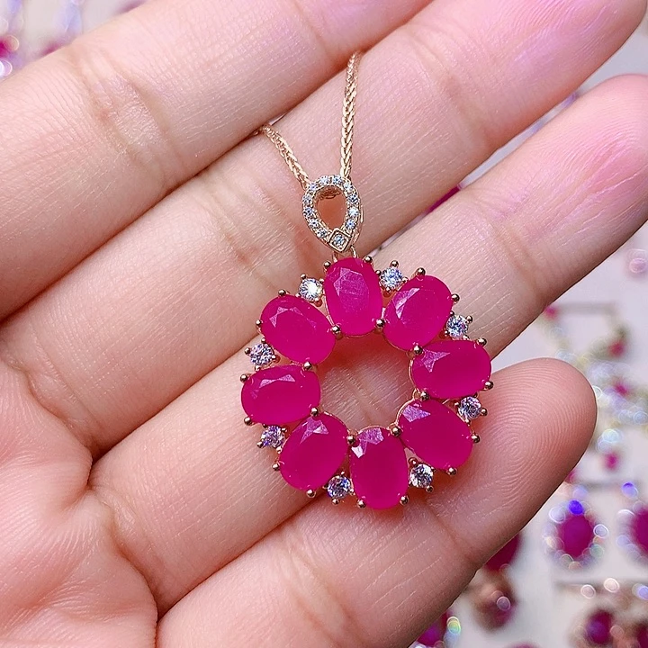 红宝石颈饰银S925镶嵌