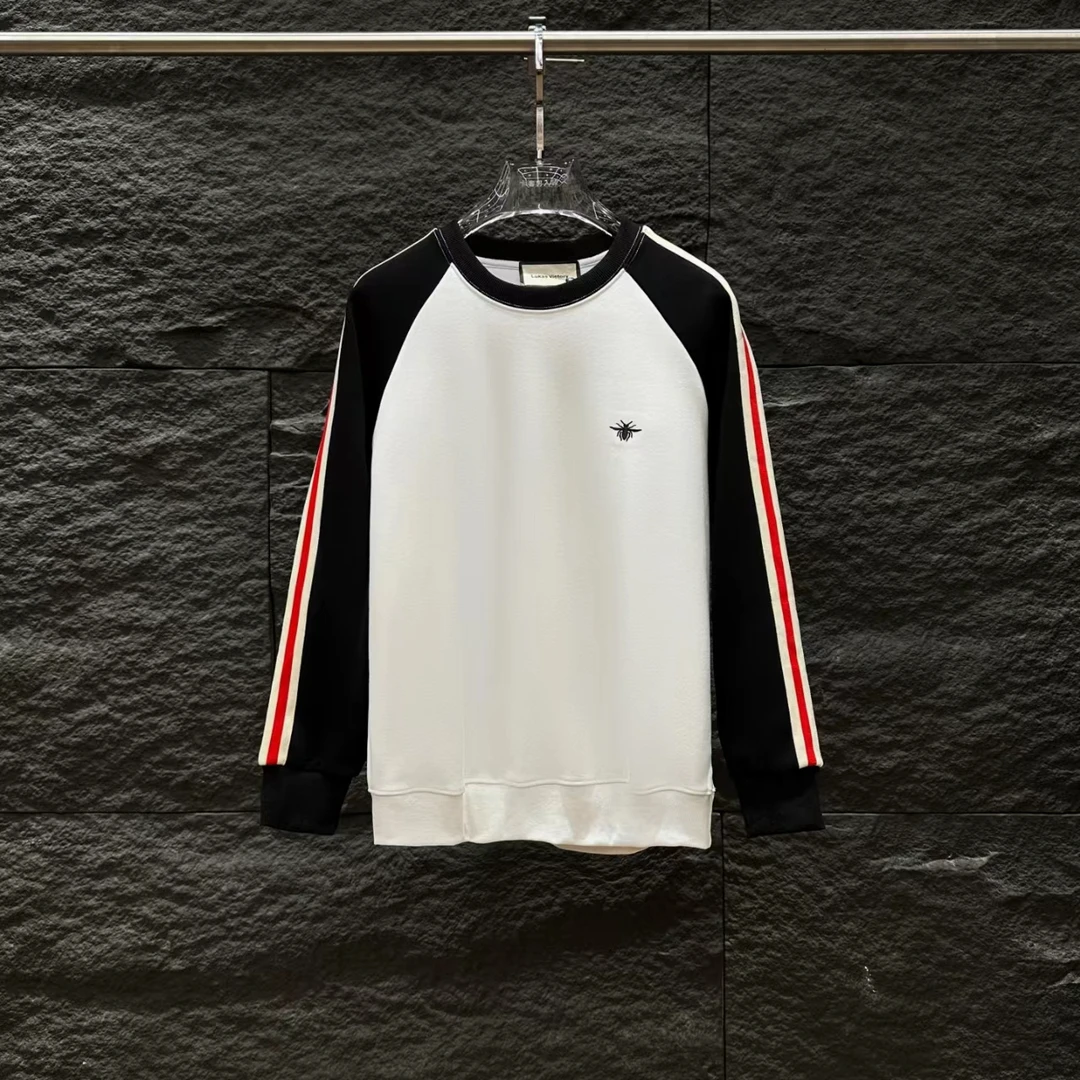 SP-A703-秋季新款奢潮拼接条纹小蜜蜂刺绣休闲百搭卫衣男女同款