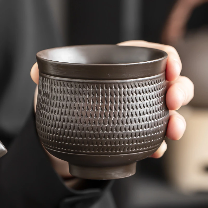 紫陶跳刀茶杯主人杯原矿紫砂大容量个人喝茶杯子功夫茶具中式否