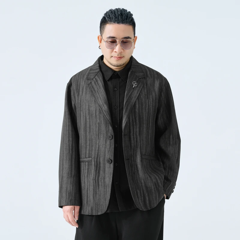 半墨大码男装梭织提花正肩西服外套胖子男士春秋新款休闲西服3248