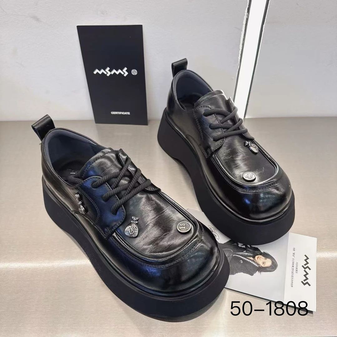 玛莎玛索春季新款50-1808方根圆头时尚百搭厚底休闲乐福鞋小皮鞋