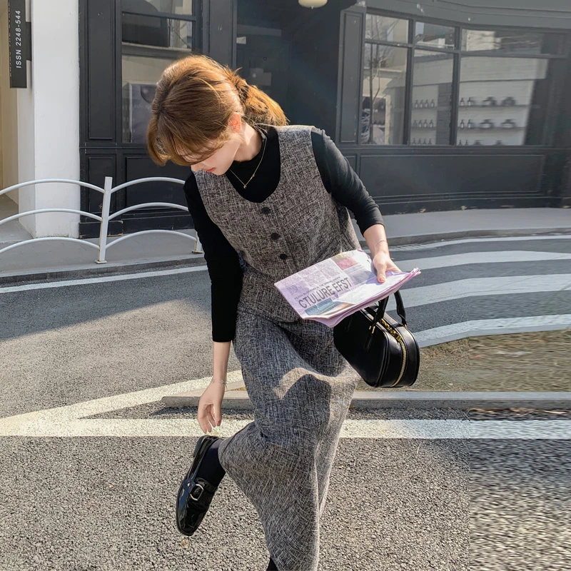 轻奢氛围感套装裙女2025春秋新款韩系松弛感马甲高腰半身裙两件套