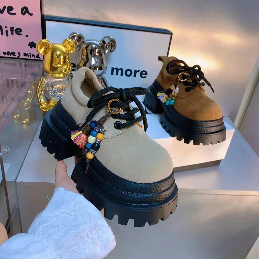 爱棠2025秋季新款厚底高帮女士乐福鞋