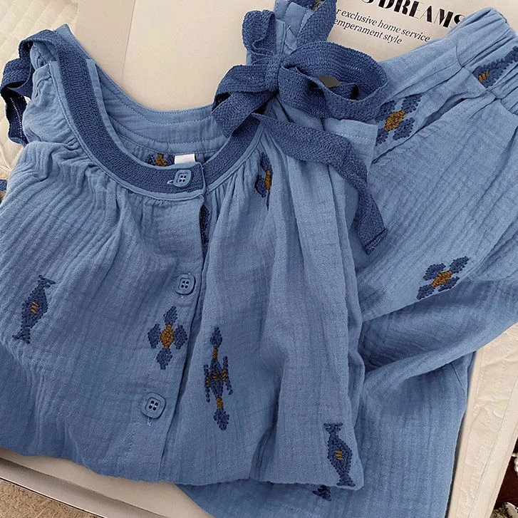 【蓝色ins风】软糯婴儿纱睡衣女夏季2025新款网红家居服套装可出门