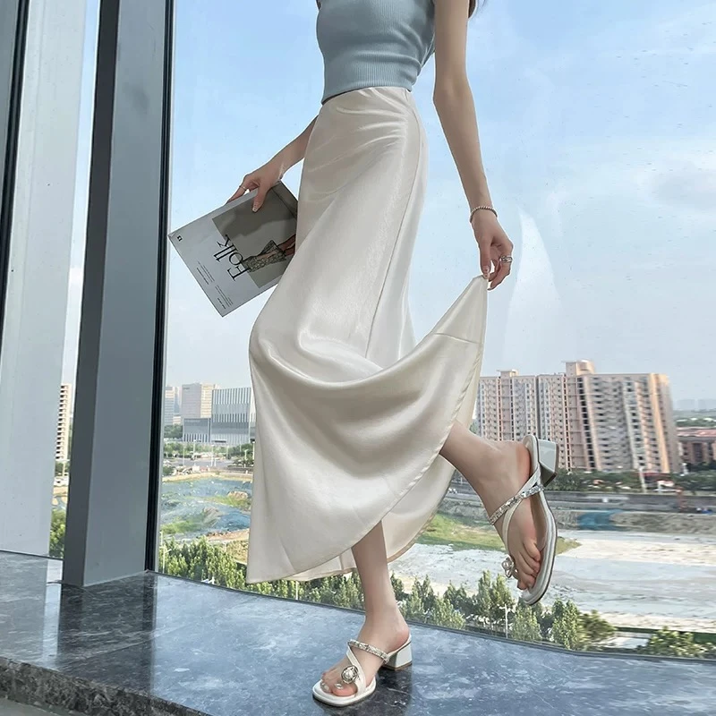 法式醋酸冰丝缎面鱼尾长裙女2025秋季新款半身裙高级感百搭包臀裙