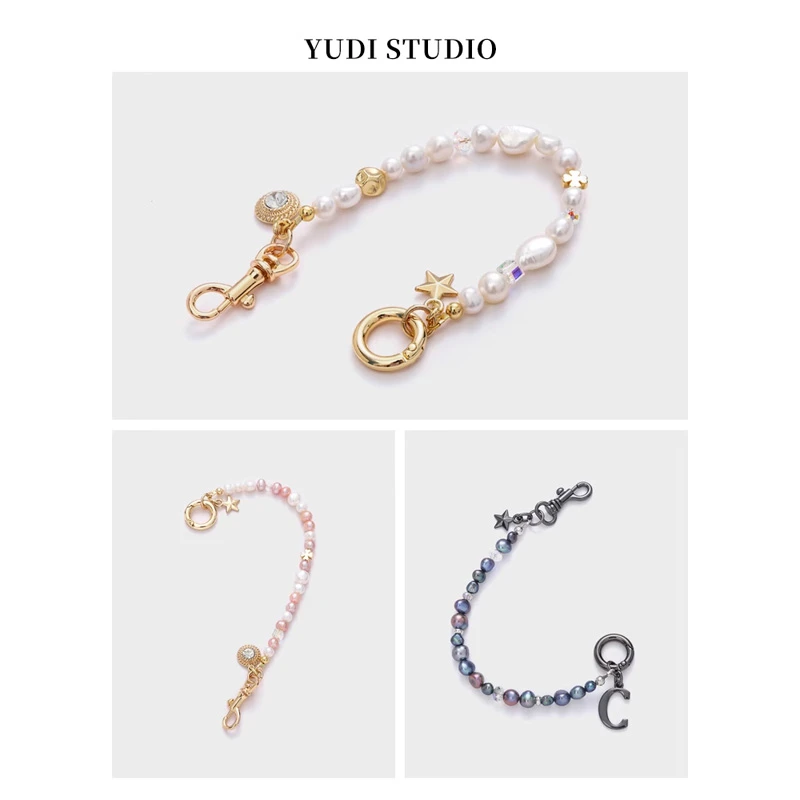 雨滴原创适用华为苹果天然珍珠手提链挂链手机壳手拿链通用女水晶