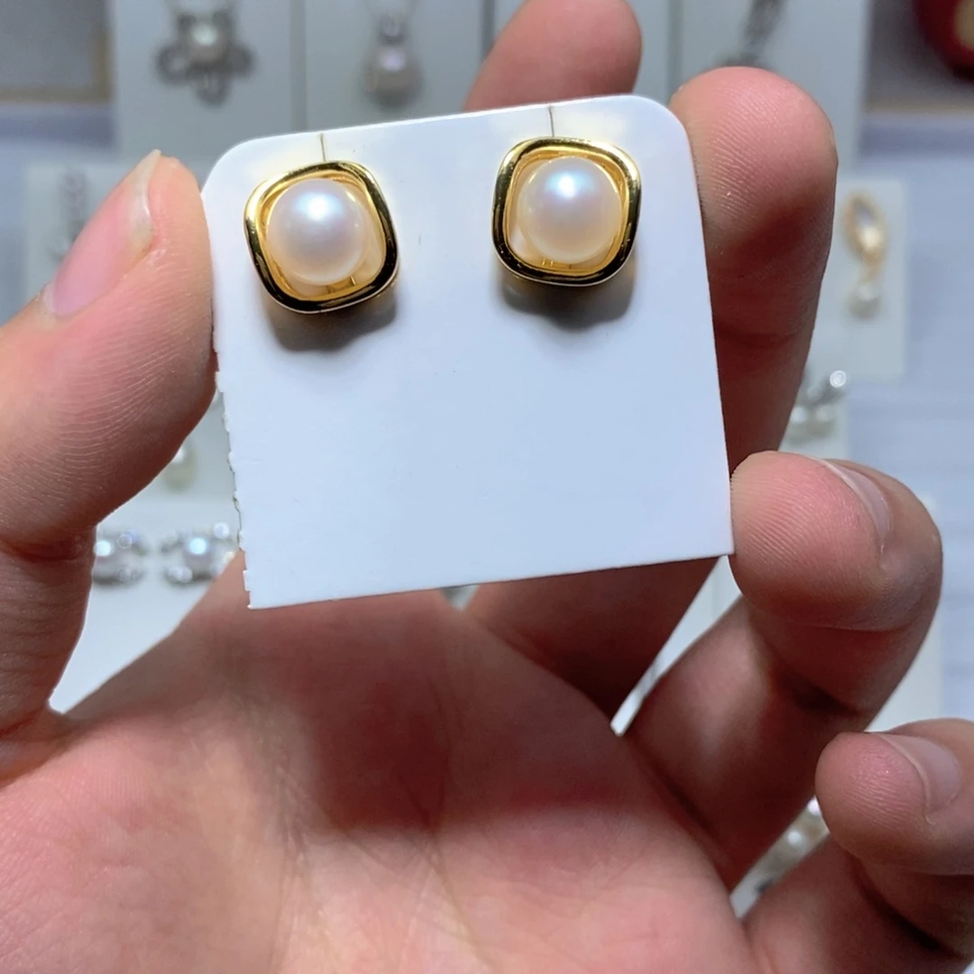 耳饰银S925镶嵌淡水珍珠