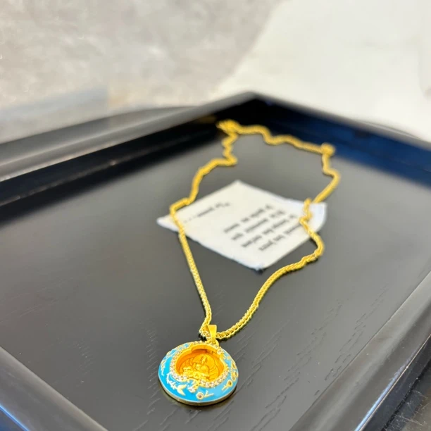 铜合金项链 蓝圆形黄fo项链XL3083