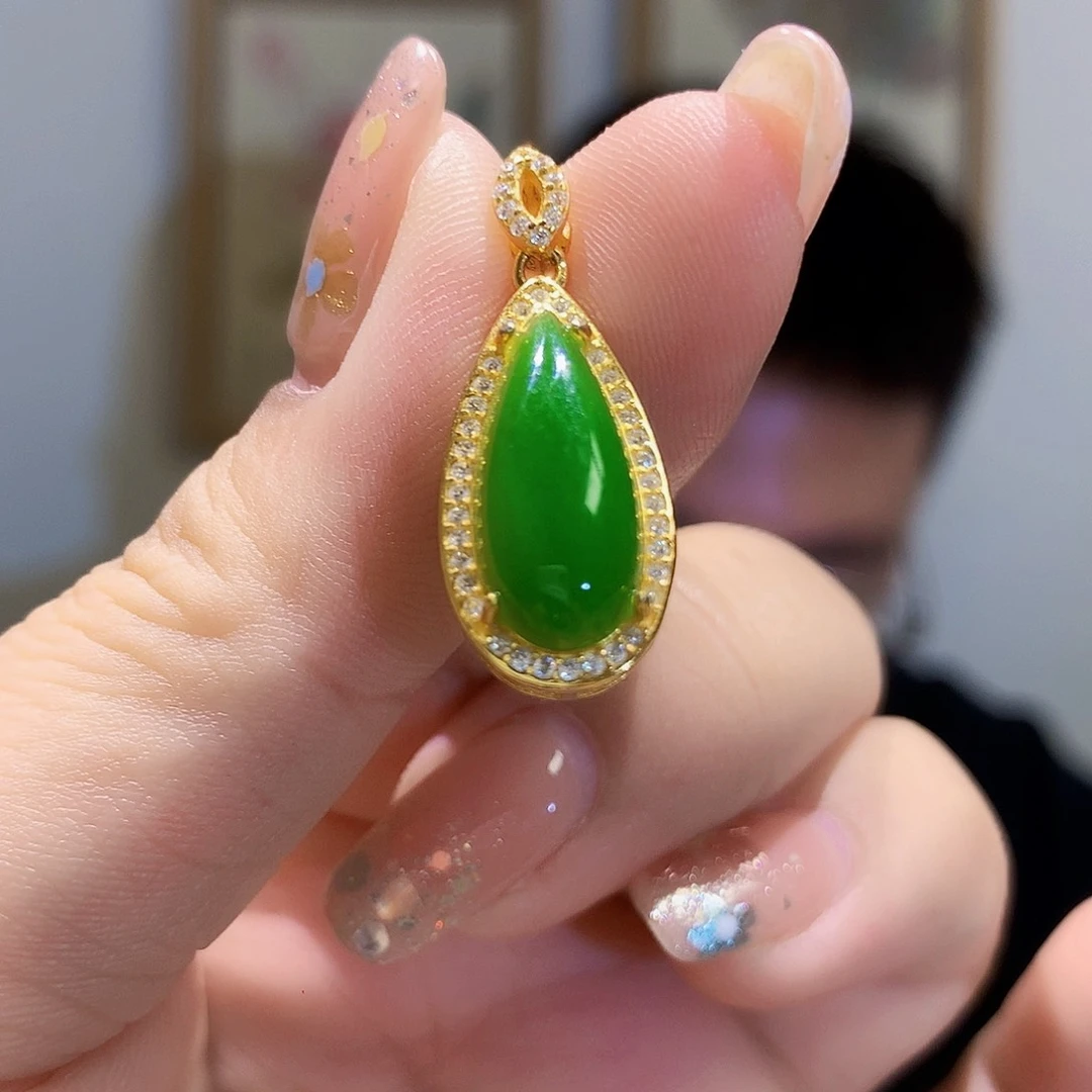 和田玉（碧玉）银S925镀金镶嵌颈饰