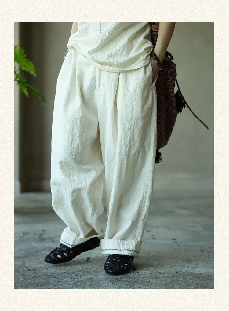 云雾里 原创设计5054复古文艺松弛感宽松随性挺括汉麻棉混纺裤子