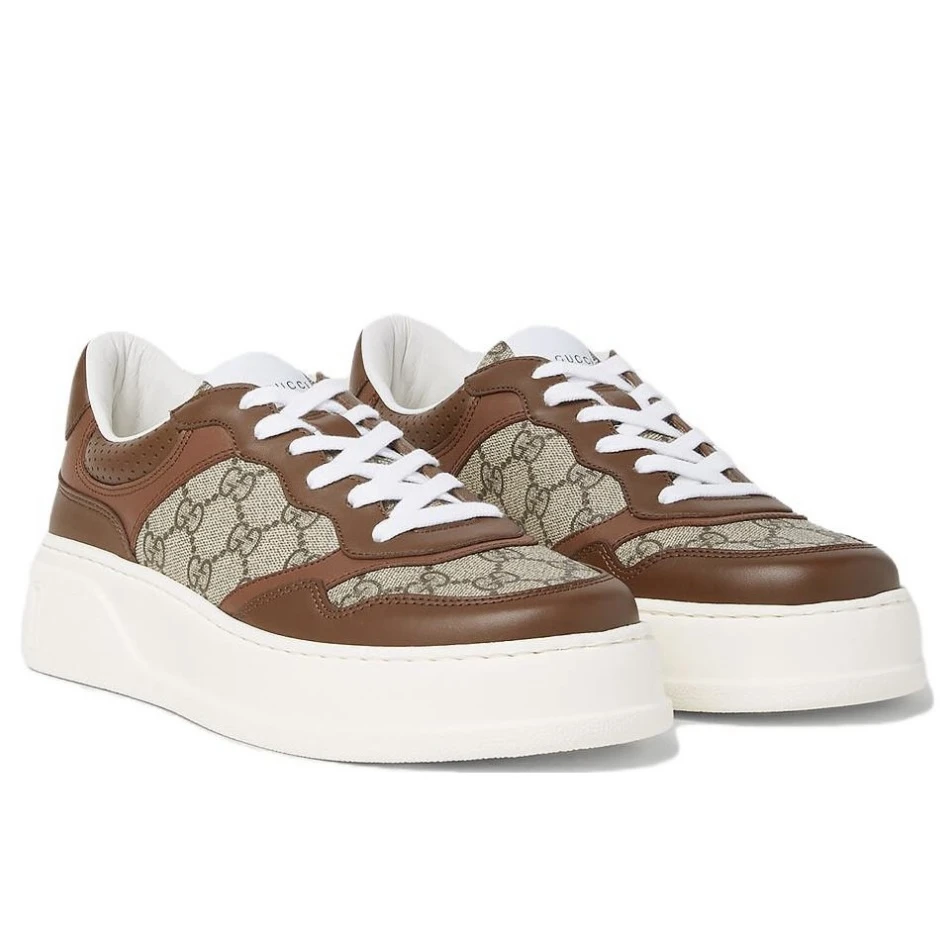 全新未使用 GUCCI/古驰 GUCCI古驰帆布时尚板鞋棕色饼干鞋