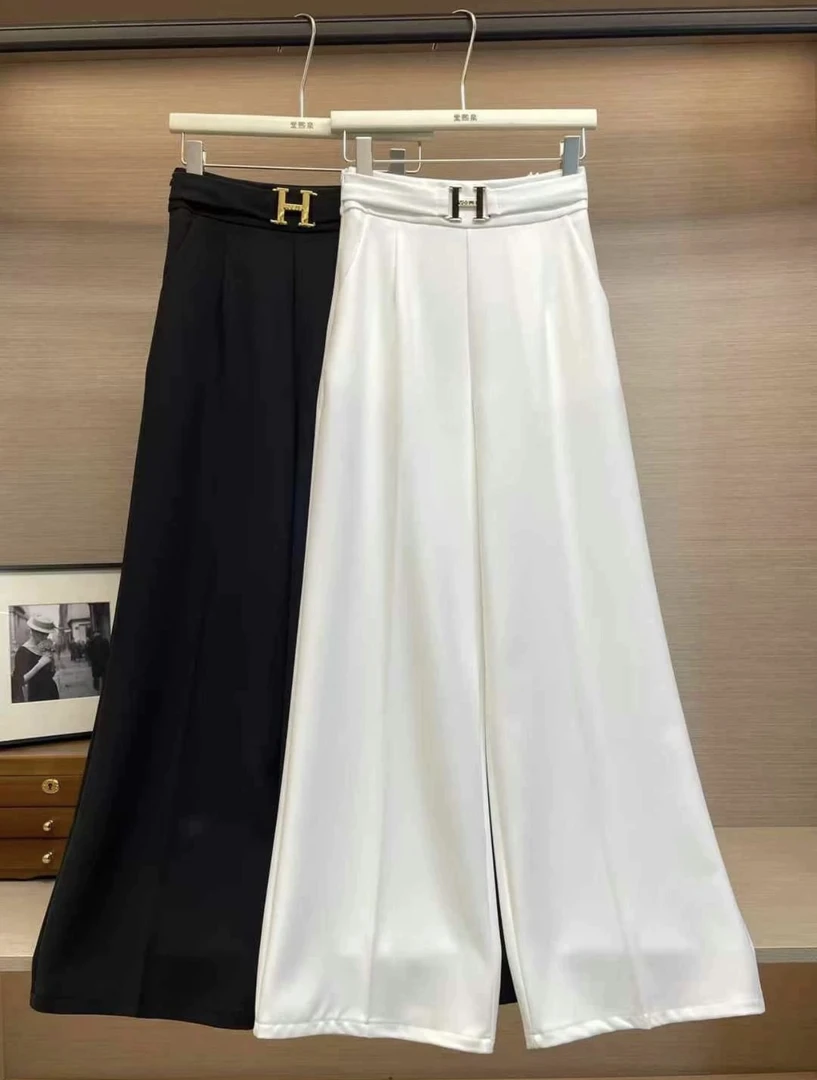 2025年新款提花冰丝凉凉裤女夏季高腰显瘦垂感直筒裤轻缎面阔腿裤